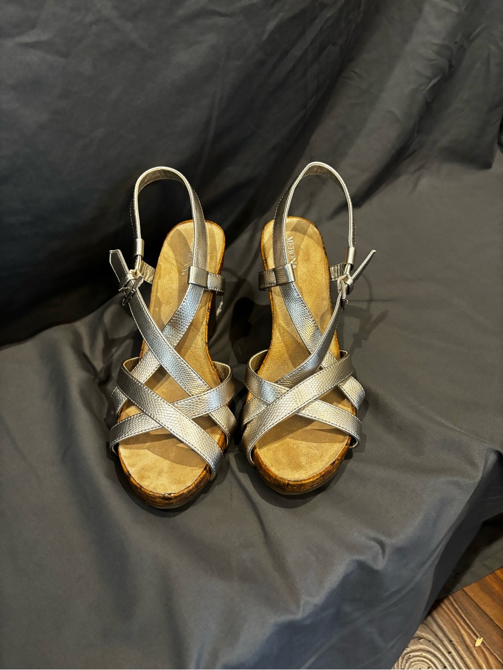 Merona Silver Metallic Crisscross Wedge Sandals